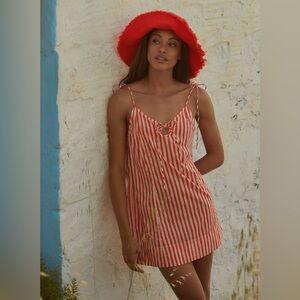 NWT Farm Rio Anthropologie Tie Strap Striped Mini Nap Dress w/ Pockets Sz M